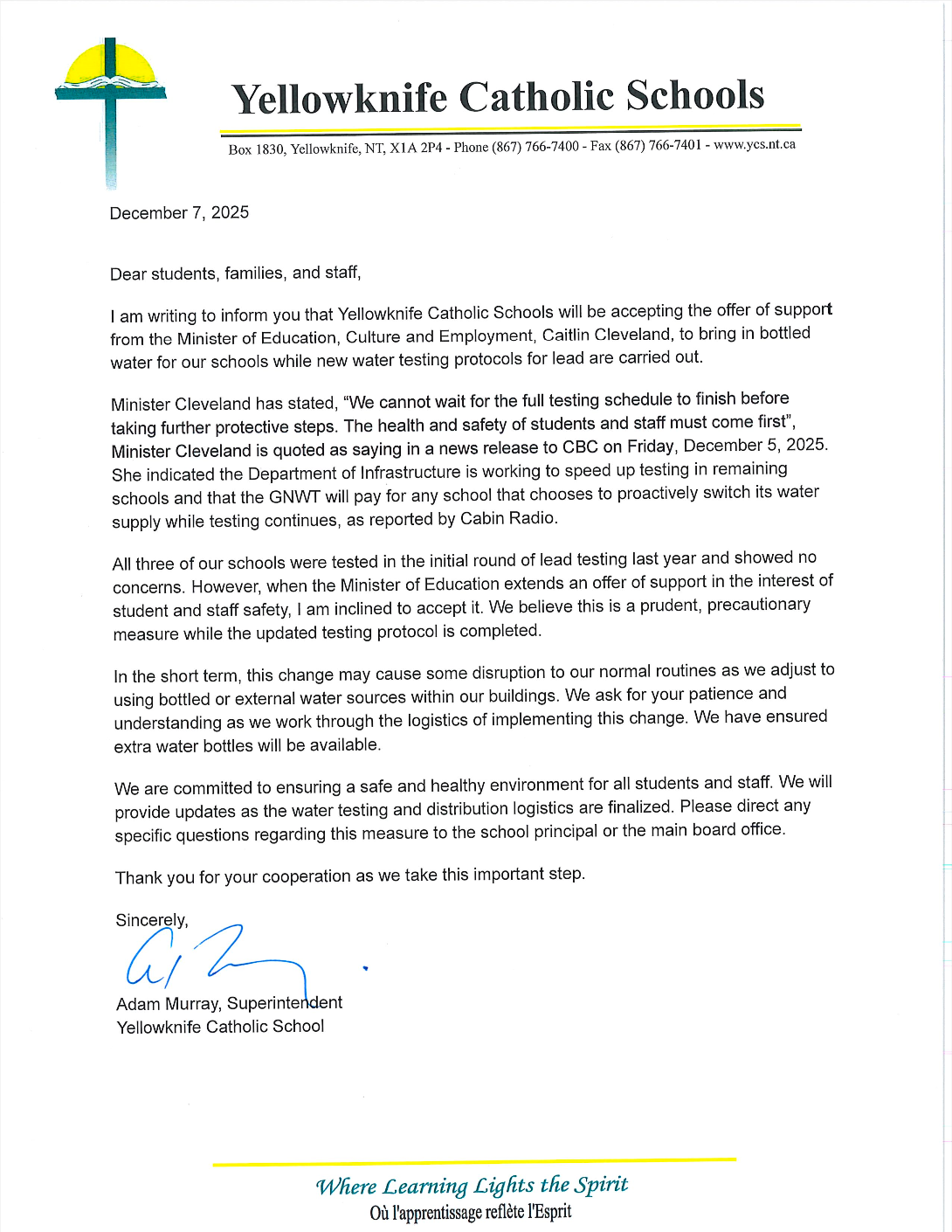 Bottled Water Letter